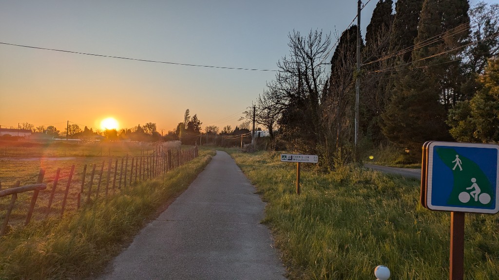 Cycling path at sunset in France